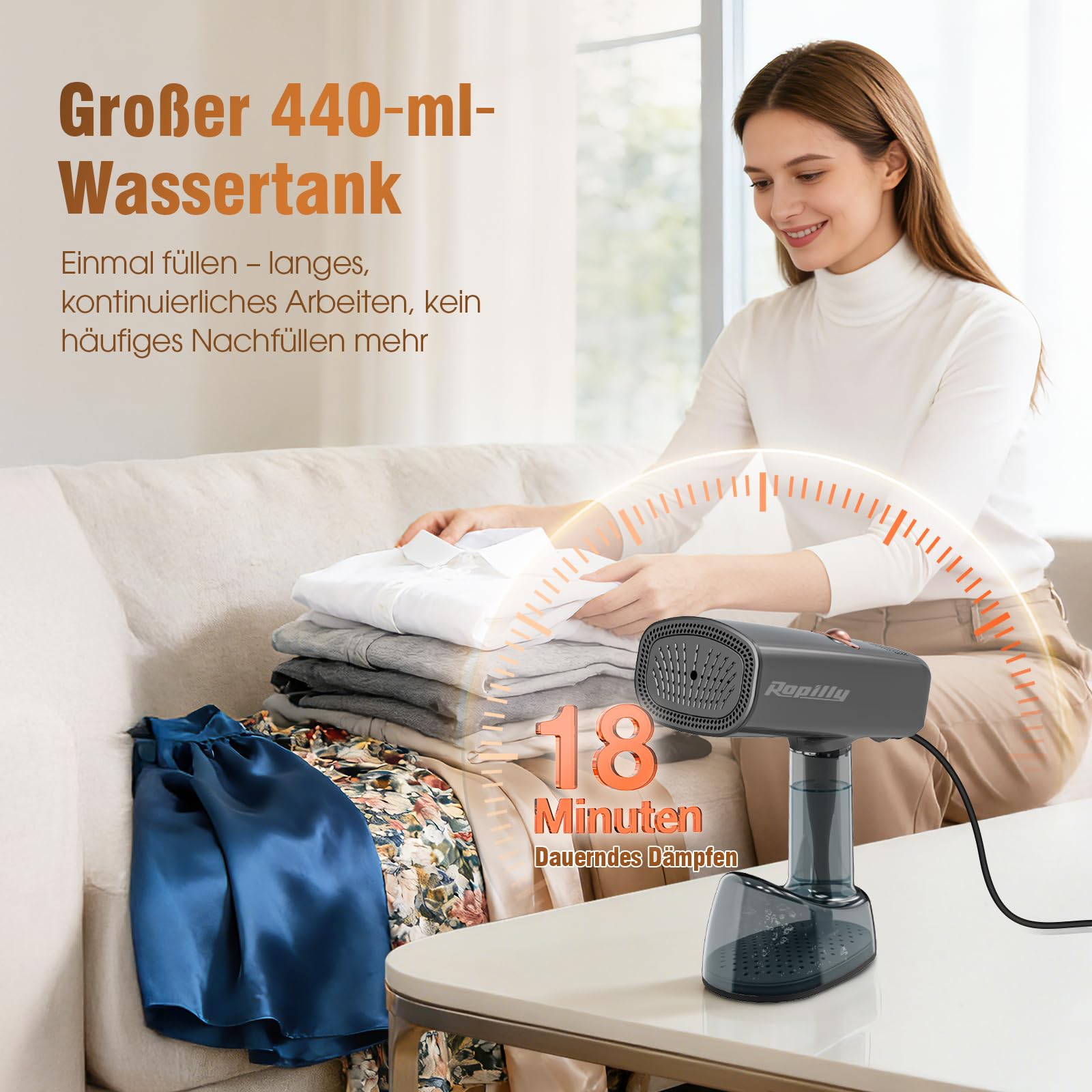 Dampfglätter mit Saugfunktion, 2100W Reisebügeleisen mit 5000Pa Saugkraft, 35 g/min Dampf, 440 ml Wassertank, 3 Dampf- & 3 Saugstufen, Schnellaufheizung, für Zuhause & unterwegs