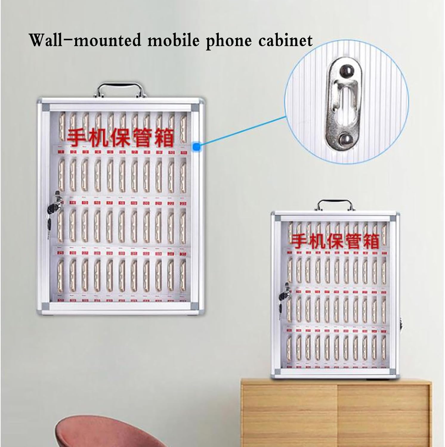 12~60-bit Portable Mobile Phone Safe Wall-Mounted Mobile Phone Storage Box with Lock Mobile Phone Cabinet for School, Hospital, Students and Employees Protect Equipment(48 bits)