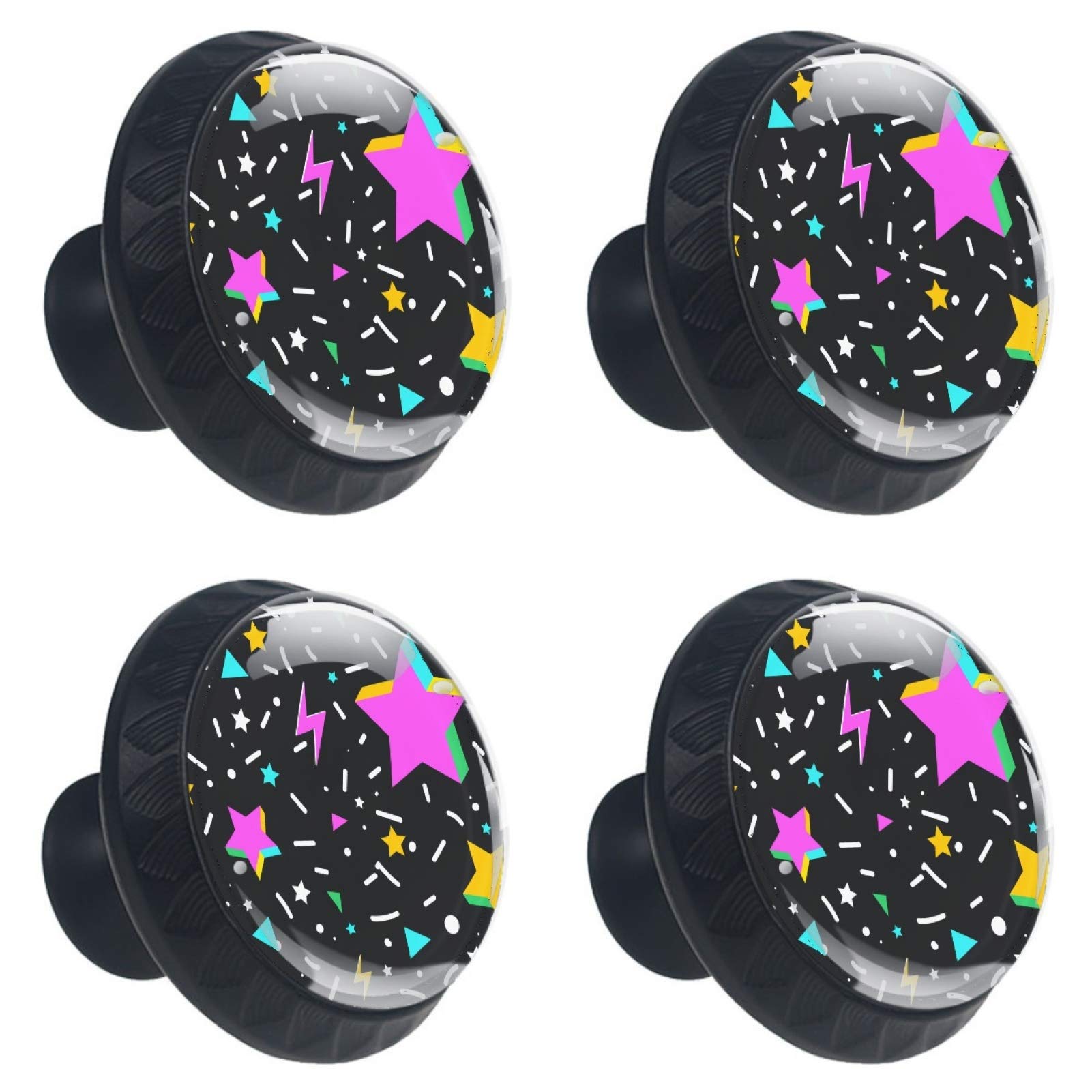 Boutons de meuble noirs en verre avec étoiles lot de 4 pour tiroir et commode 30mm
