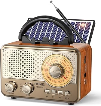 PRUNUS J-510 AM FM Portable Radio Retro Bluetooth,Solar/Battery Operated