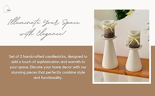 Miniatura 2 de Juego de 2 portavelas de cerámica, portavelas para velas de pilar, portavelas para decoración del hogar, celebraciones de festivales, comedor,