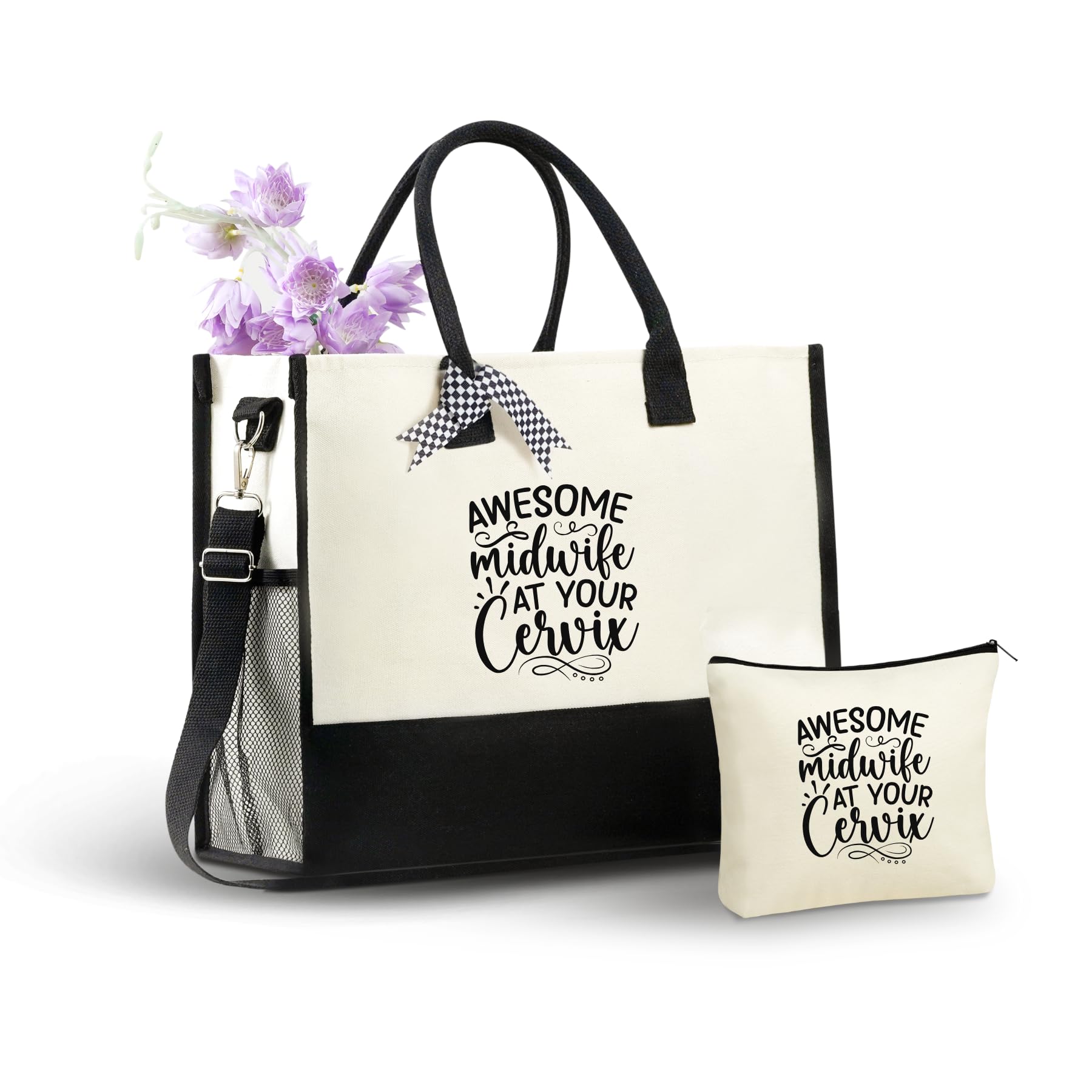 InnoBeta Funny Midwife Canvas Tote Bag for Midwife, OB Nurse, Women, Coworker, Awesome Midwife at Your Cervix