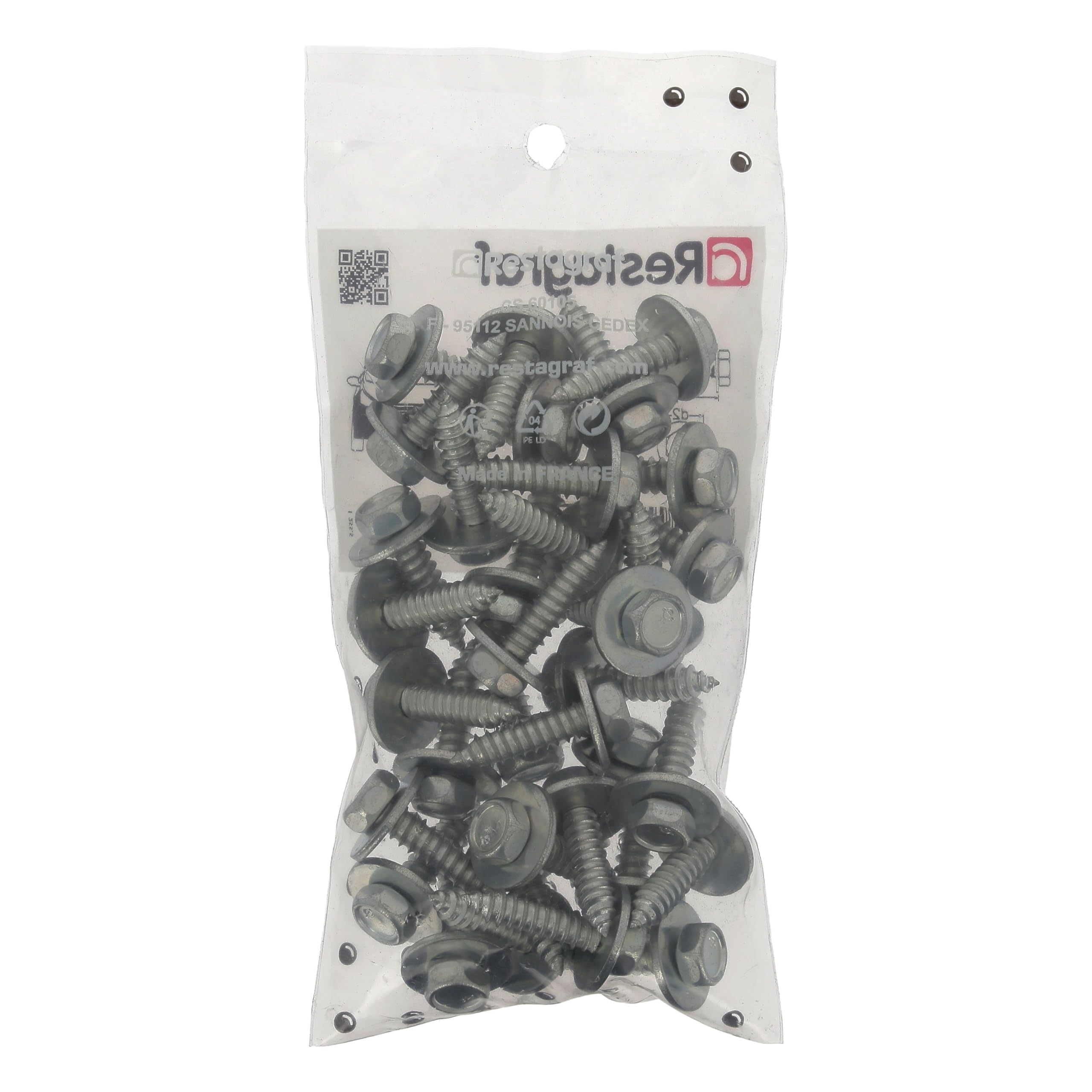 Restagraf - Vis à Tôle Hexagonale Spéciales Aile Avant & Bouclier - Fixation Carrosserie et Pièces Mécaniques - Acier - Diam. 6,3 mm - Long. 25 mm - Réf. 654 - Sachet de 35