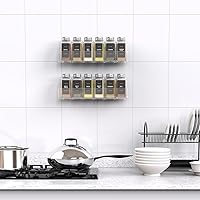 Vista 6 de PMMASTO Adhesive Acrylic Spice Rack Organizer with 12 Empty Square Spice Jars, 238 Spice Labels with Chalk Marker and Funnel Complete Set for