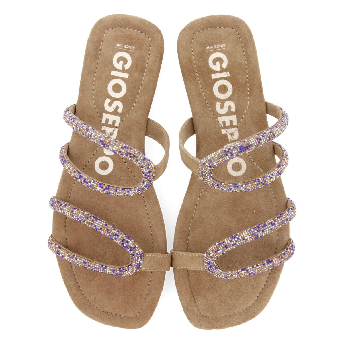 Sandali Taupe in Pelle con Strisce con Gioielli per Donna TEMELEC