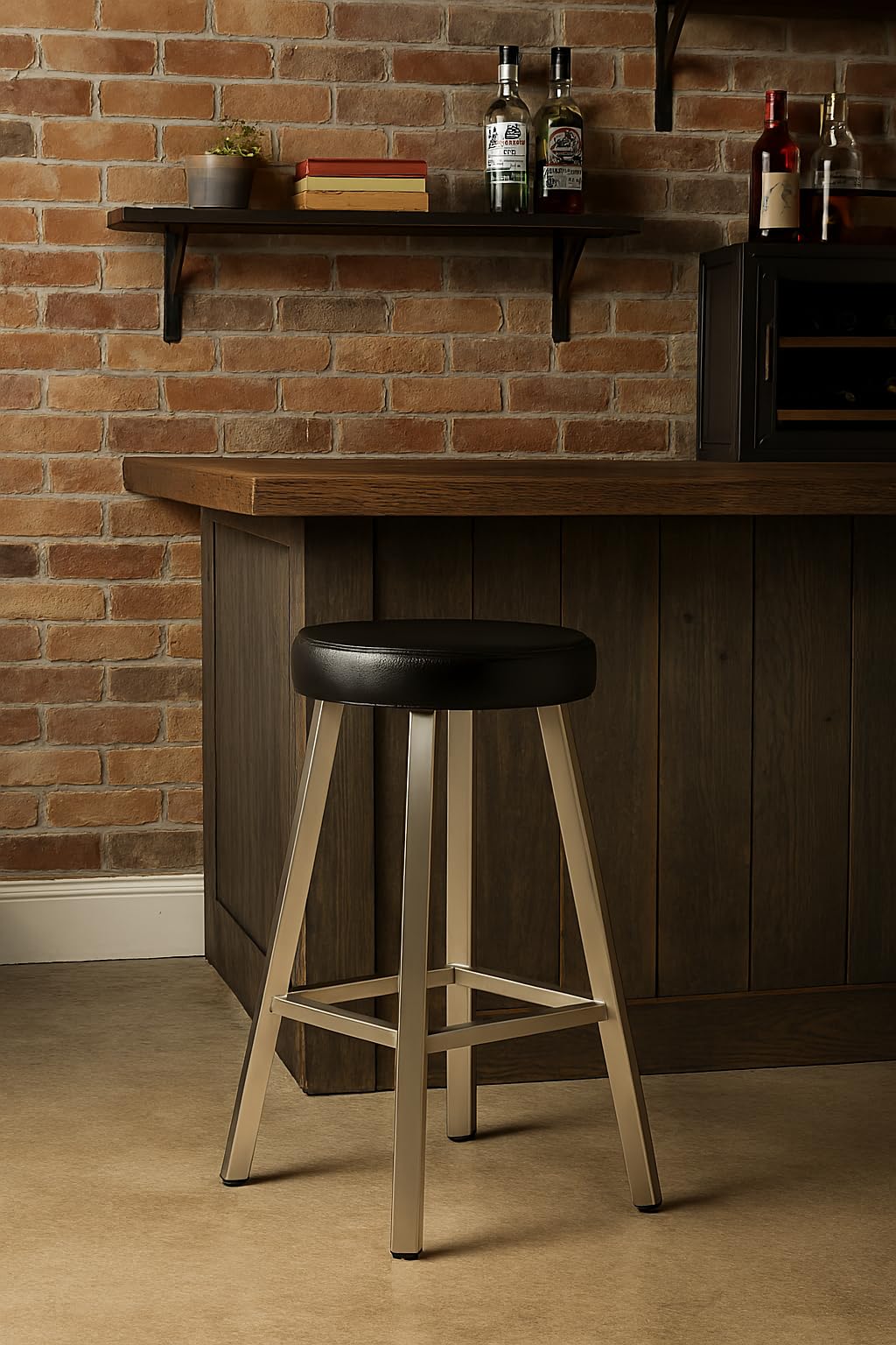 Bar Stool with Black Round Upholstered Seat, Metal Frame Counter Height Pub Chair, Industrial Home Furniture, Modern Kitchen Island Seating,-image-41