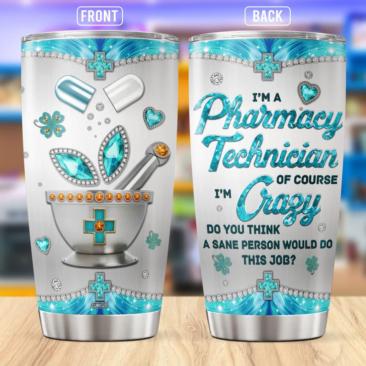 CUBICER Pharmacy Technician Coffee Tumbler 20 Oz Double Walled Stainless Steel Medical Sayings Mug With Lid Themed Travel Cup Drinking Glass Holiday Birthday Gifts For Women Men - Image 2