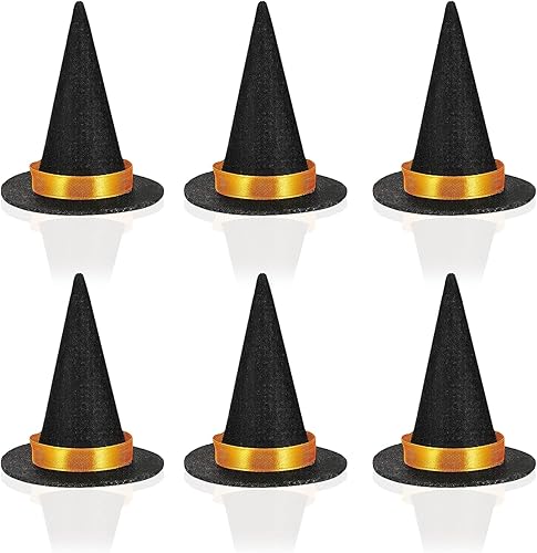 Mini sombreros de bruja para manualidades – 6 sombreros de bruja pequeños de fieltro, pequeños sombreros de bruja para muñecas, cupcakes, decoración