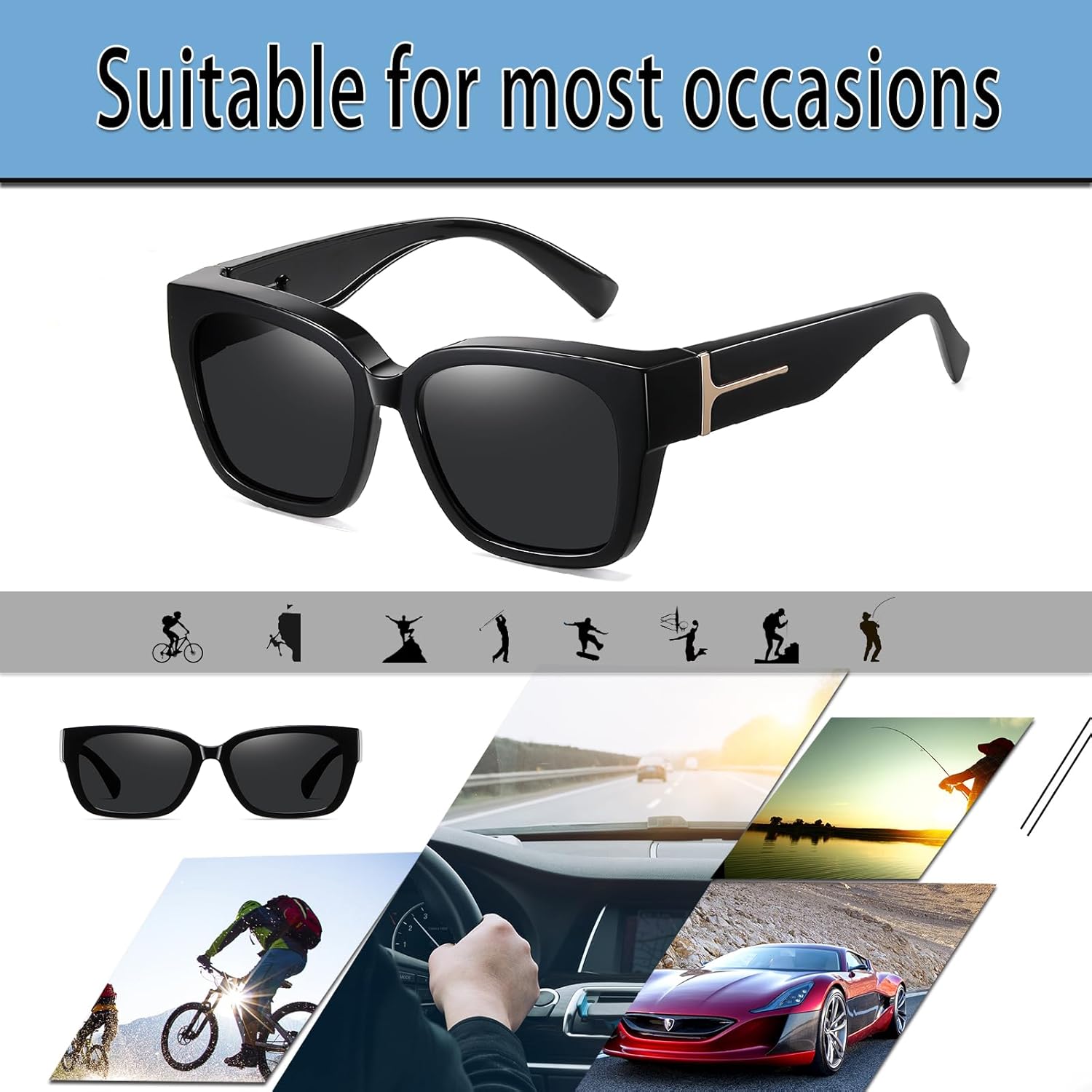 Fit Over Polarized Glasses Sunglasses for Women Men Sun Glasses Trendy Square Frame Wrap UV400 Protection for Driving Riding - Image 6