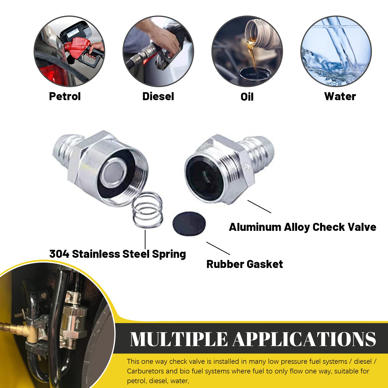 Aluminum Alloy Fuel Non-Return Check Valve 6/8/10/12Mm One-Way Petrol - Foto 4