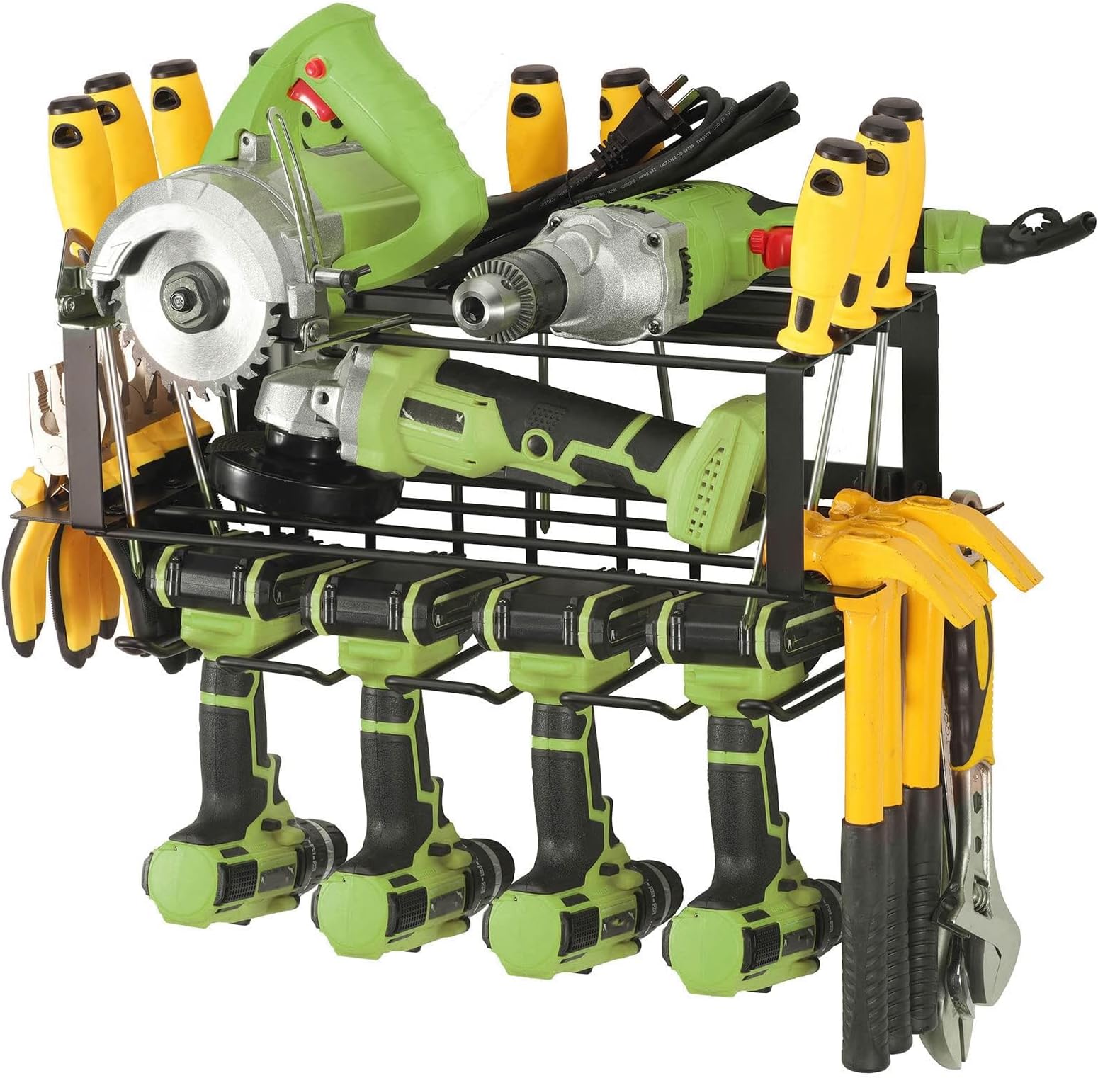 Power Tool Organizer - 2 Layer Metal Storage Rack, Garage Tool Organizer with Screwdriver/Plier/Hammer Holder