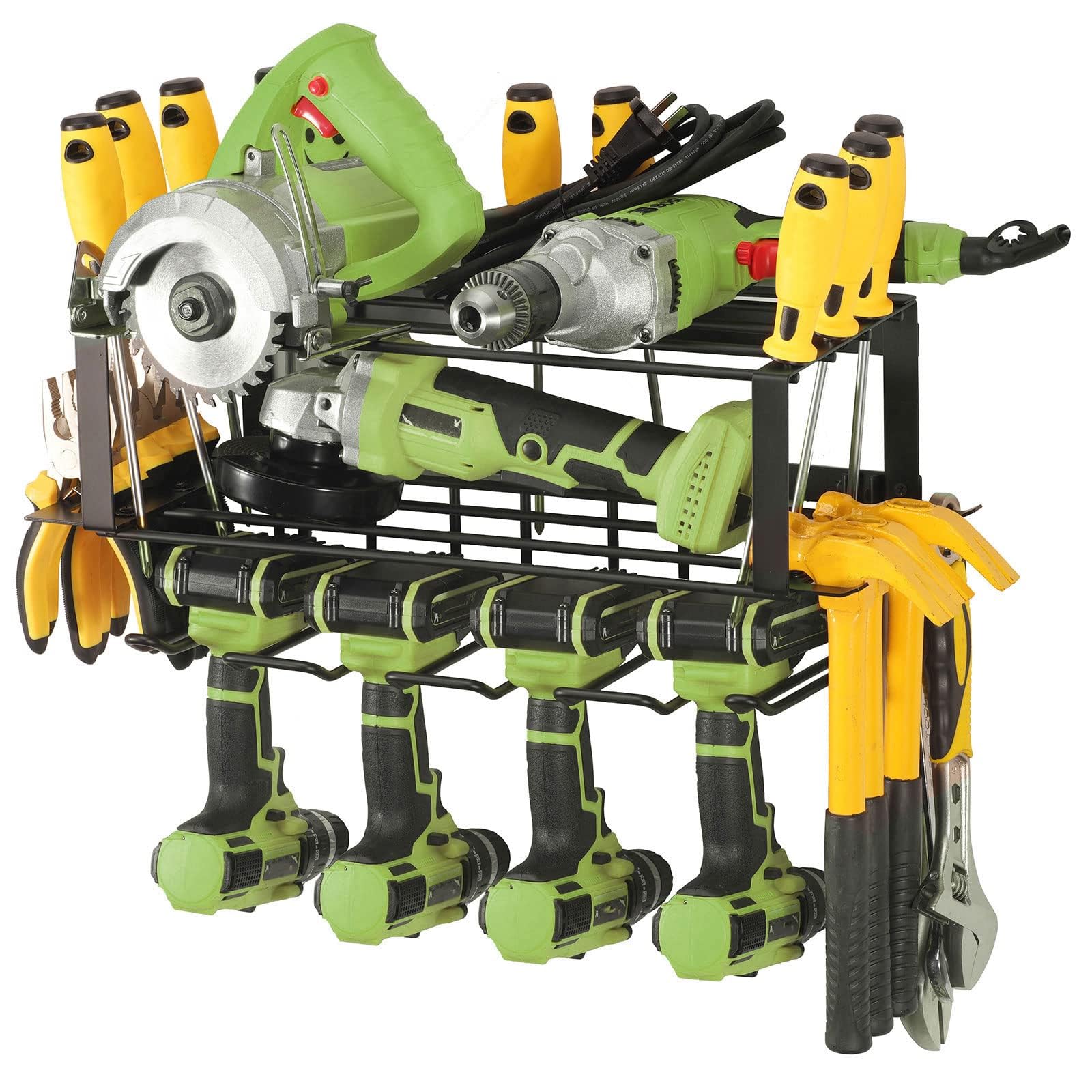 Power Tool Organizer - 2 Layer Metal Storage Rack, Garage Tool Organizer with Screwdriver/Plier/Hammer Holder