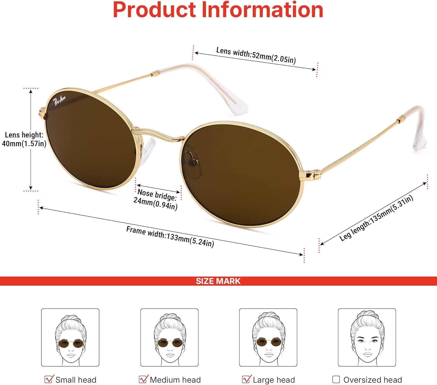 Pro Acme Retro Oval Sunglasses Glass Lens, Small Metal Frame Trendy 90s Sun Glasses for Women Men - Image 4