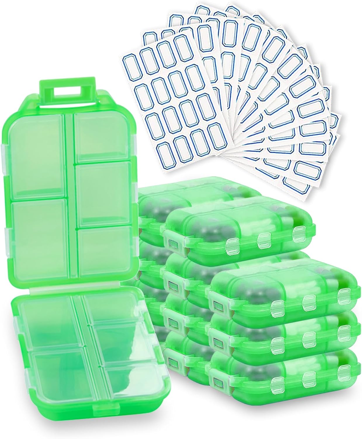 INVODA 12PCS 10-Compartment Pill Organizer BPA-Free Travel Pill Case with Daily Labels Portable Medicine Box for Vitamins, Supplements & Jewelry