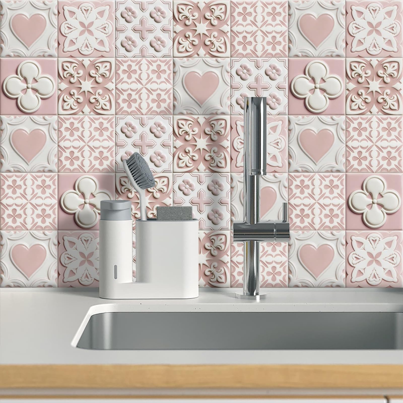 Peel and Stick Wall Tiles Bathroom 15X15CM Pattern Self Adhesive Wall Tiles Kitchen Splashbacks,Vinyl Waterproof Oil Proof Home Decor