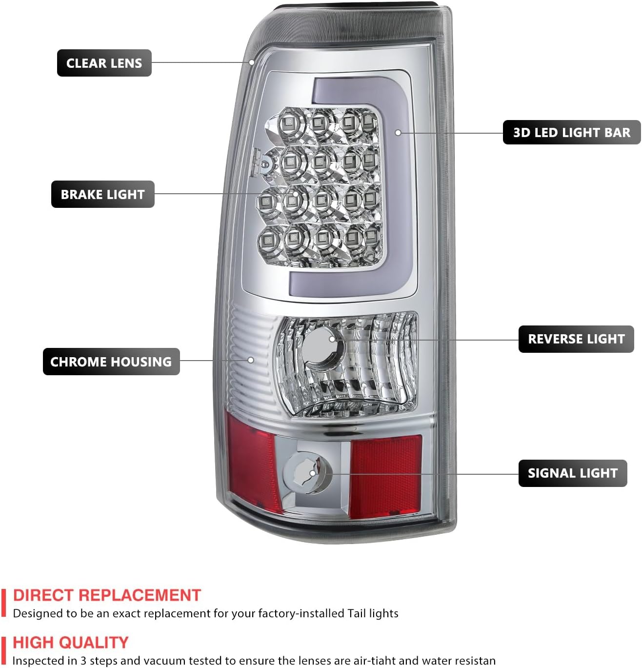 DNA MOTORING TL-CSIL03-LED-3D-CH-CL LED 3D Tail Light Assembly Driver & Passenger Side [Compatible with 03-06 Silverado / 07 Sierra]