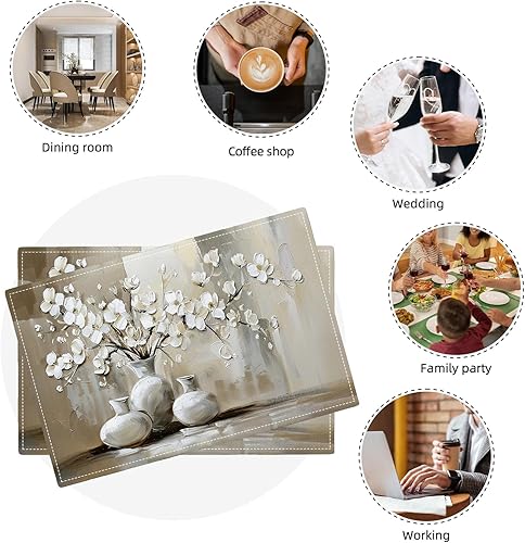 Miniatura 7 de Juego de 6 manteles individuales de flores rústicas, lavables, para decoración de fiestas, cocina, comedor, 12 x 18 pulgadas