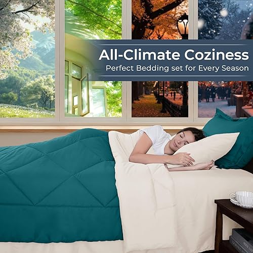 Miniatura 3 de HEVUMYI - Juego de edredón tamaño king, 7 piezas, todas las estaciones, juego ultrasuave con edredón, sábana encimera, sábana bajera, fundas de