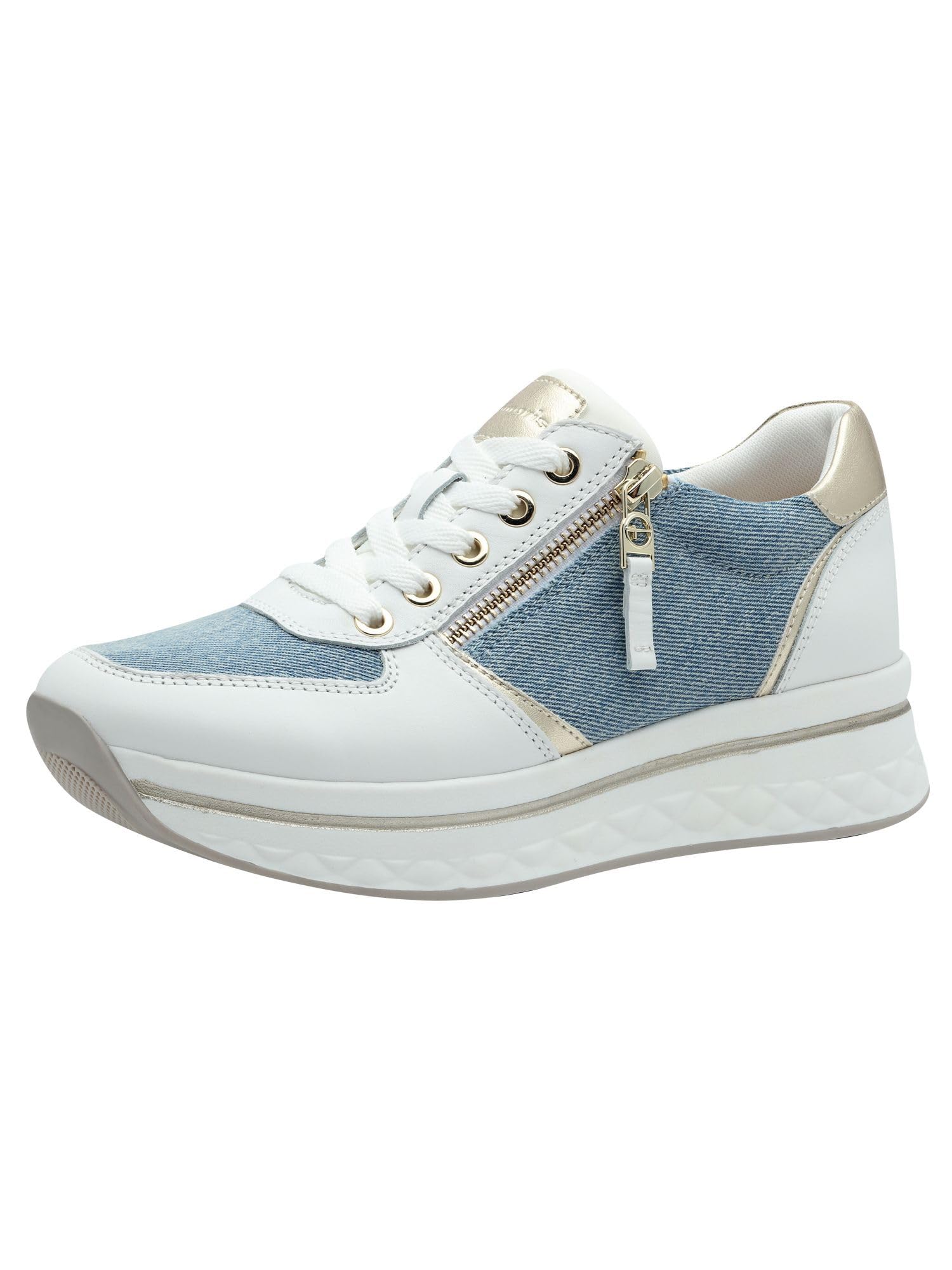 Tamaris Comfort Women’s Platform Sneakers with Zip Sporty, Jeans Comb, 7,5 UK