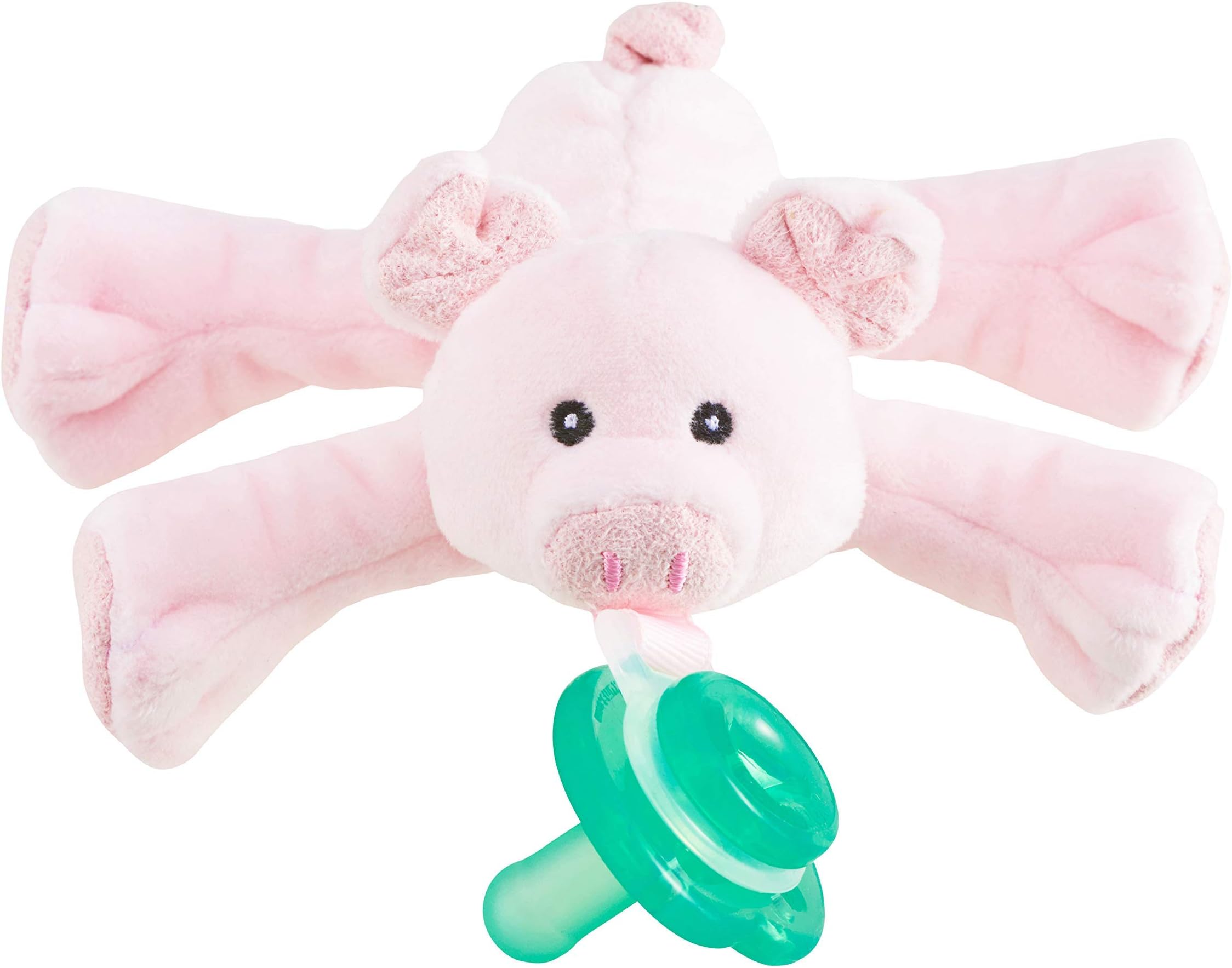 Nookums Paci-Plushies Shakies - Pacifier Holder with Built in Rattle (2 in 1)- Adapts to Name Brand Pacifiers, Suitable for All Ages, Plush Toy Includes Detachable Pacifier (Pig)
