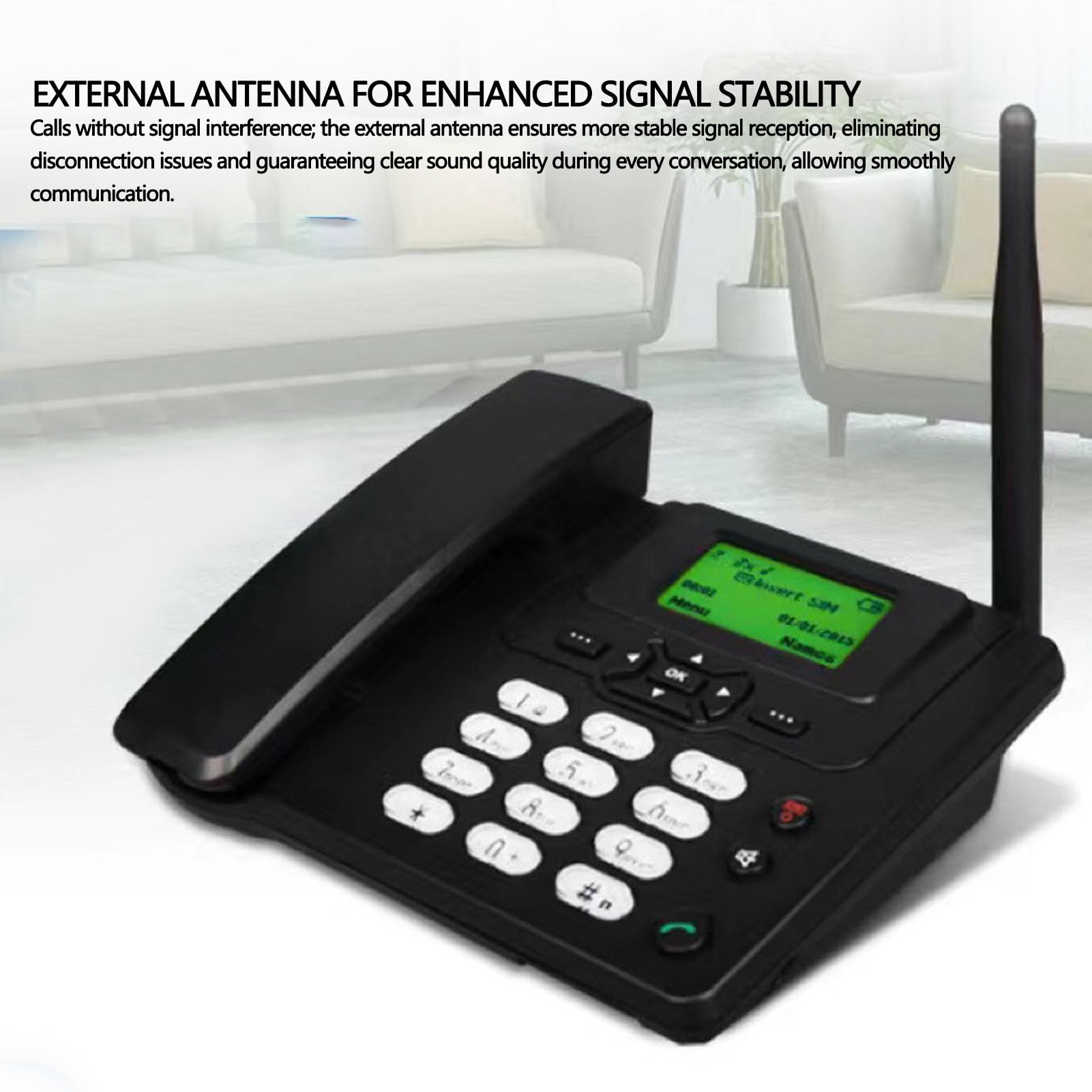 Telefono Fisso Cordless GSM TD Dual Mode, Telefono Fisso Wireless 2G da Tavolo con Display da 2,4 Pollici Radio FM Sveglia ID Chiamante, per la compatibilità della Scheda SIM (Spina europea)