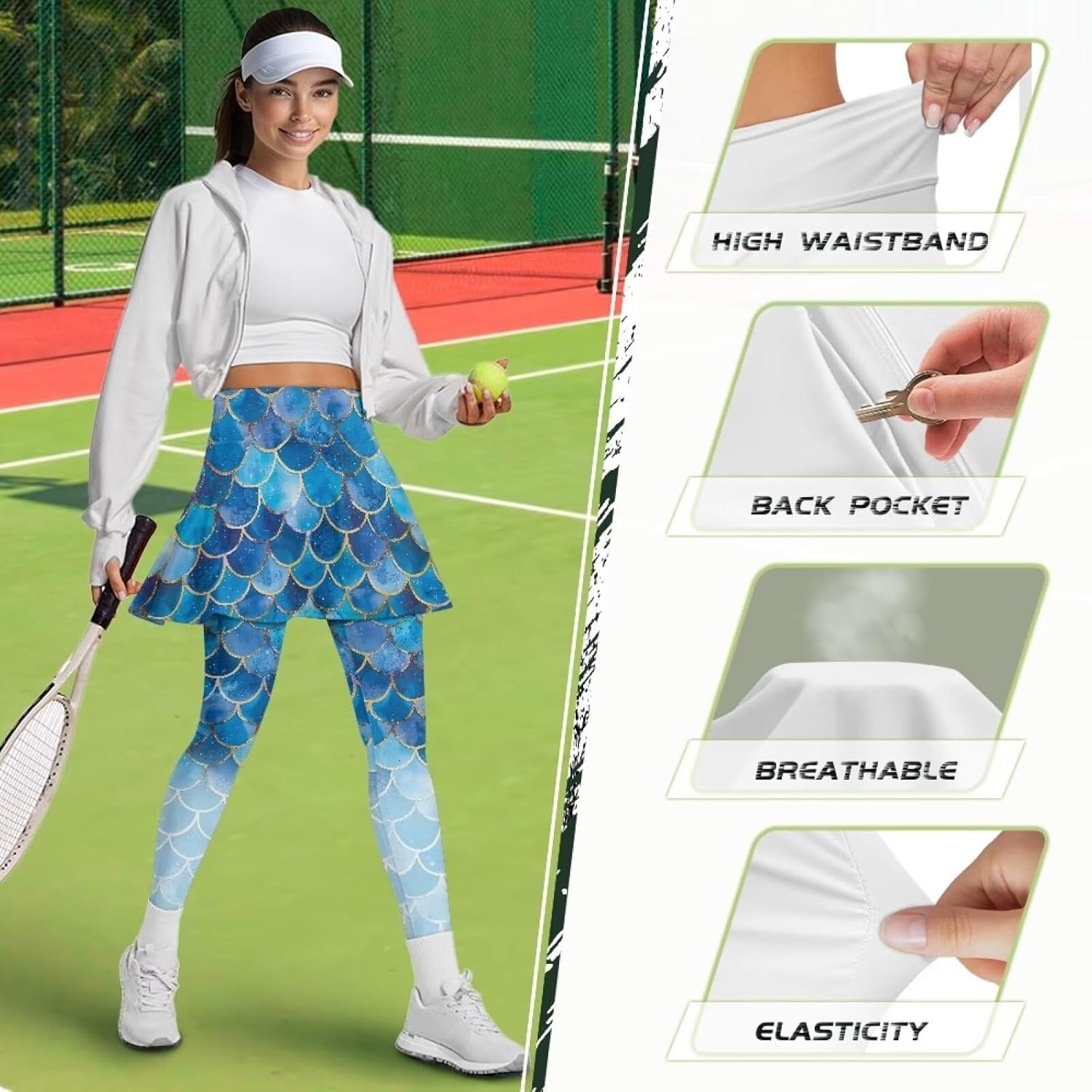 Poceacles Skirted Leggings for Women Skirted Yoga Leggings High Waisted Tennis Skirts with Leggings Yoga Running Golf Skirts