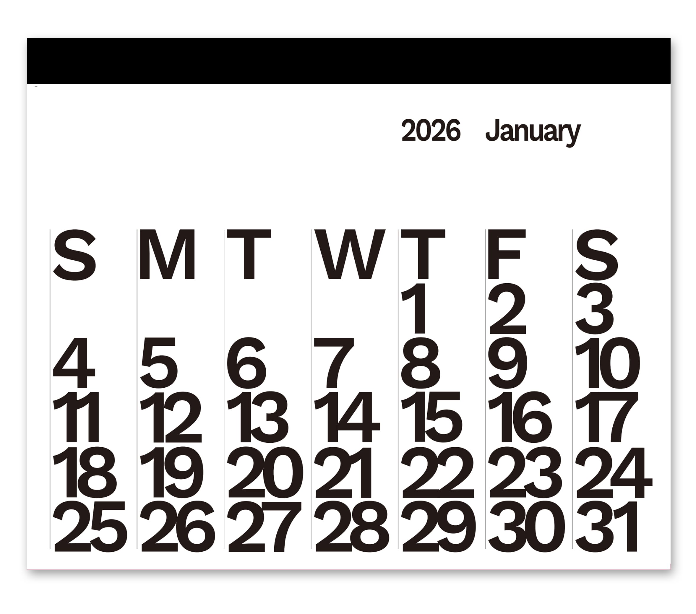The Wall Calendar Year 2026 - Black/White- Giant Wall Calendar 48" x 36" - 12 Month Modern Calendar