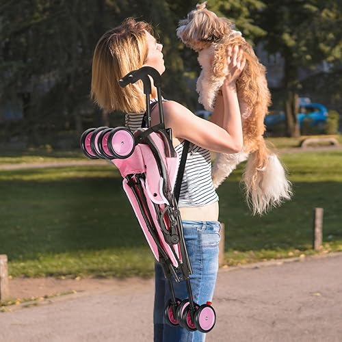 Miniatura 6 de Cochecito de perro con 4 ruedas, cochecito plegable para mascotas para perros pequeños y gatos, con correa de transporte y soporte para tazas,