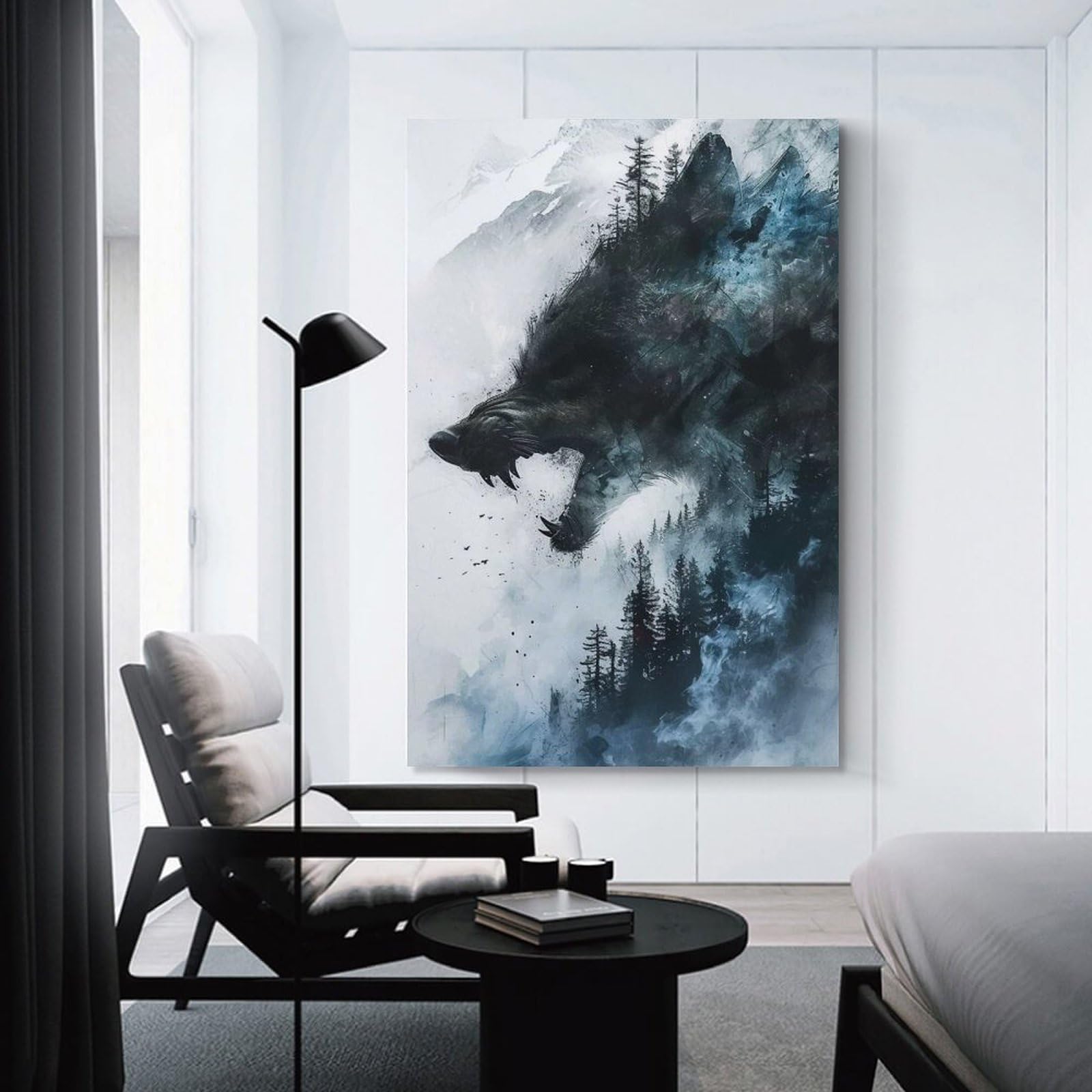 Junmoney Unframe-Style-42 Black Wolf Wall Picture Print 12X18inch(30X45cm), For Entryway, Lounge Links Or Small Walls, Decorative Wall Art For Narrow Spaces