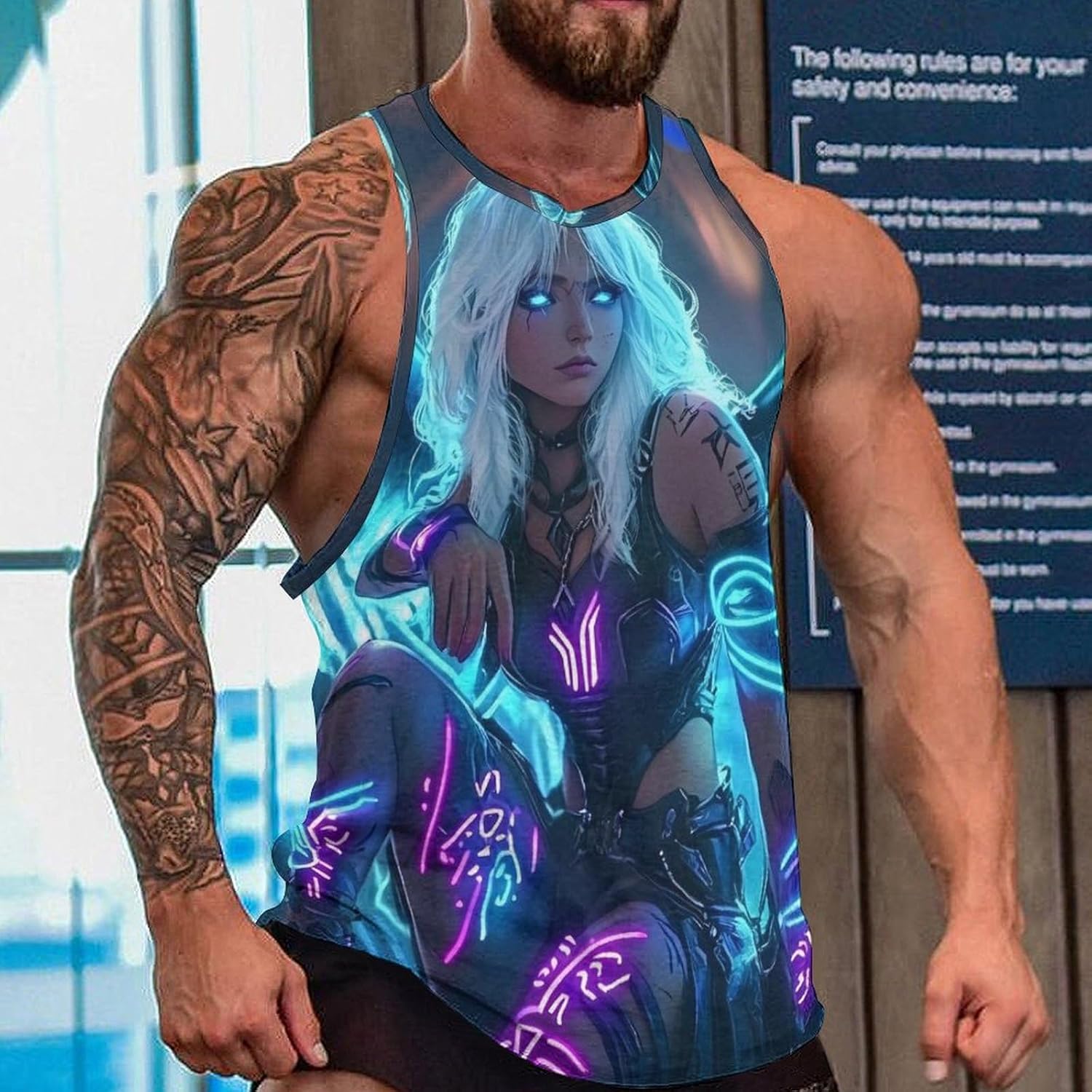 Angle Neon Glowing Men's Activewear Tank Tops Gym Sleeveless Muscle T Shirts Workout Tees Vest