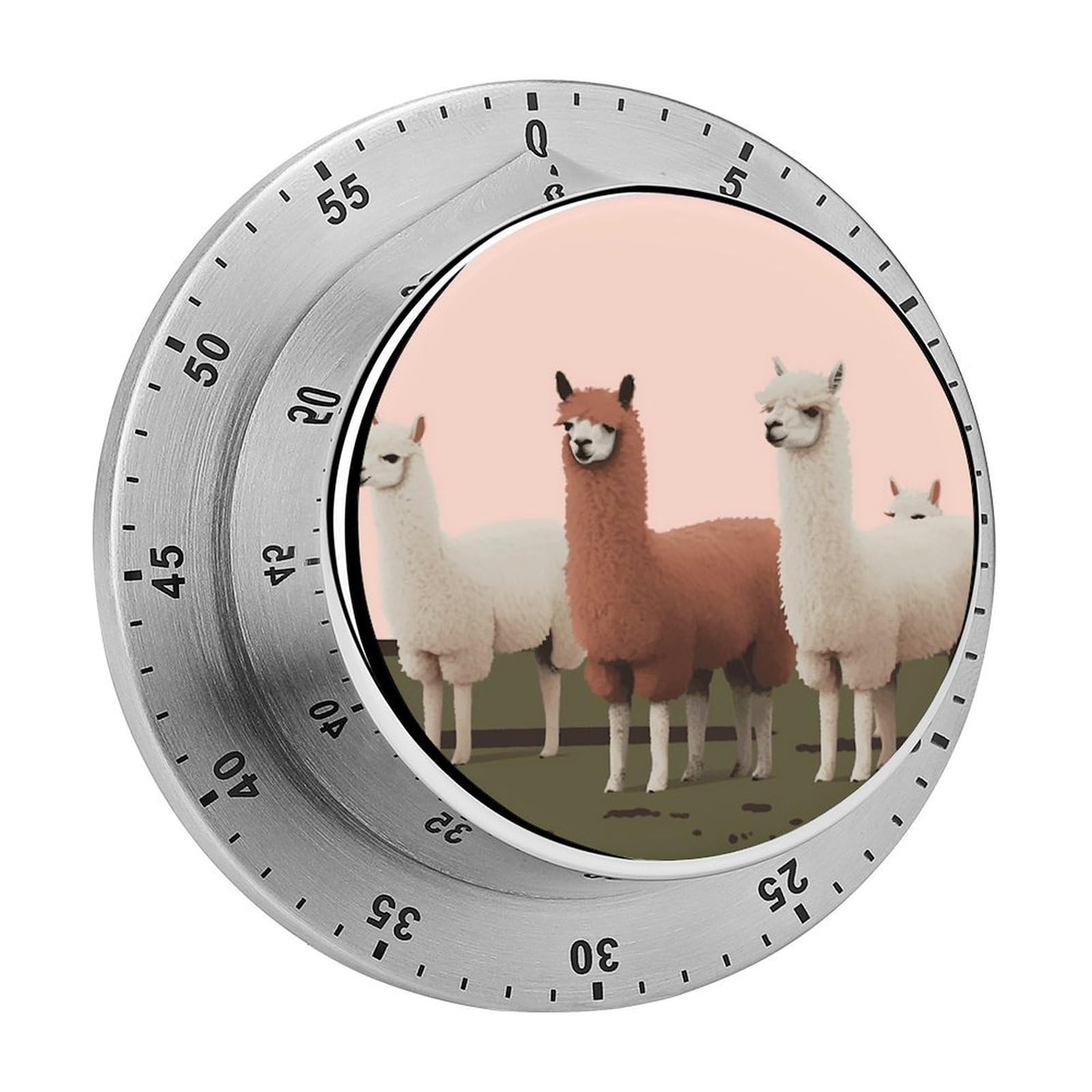 Alpacas Visual Timer with Loud Alarm 60-Minute Kitchen Timers Exquisite Stainless Steel Body - Mechanical Desk Timer Countdown Clock for Cooking Chef Clock