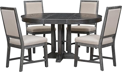 Miniatura 18 de LUMISOL Juego de mesa de comedor redonda extensible para 4 a 6 personas, juego de mesa de cocina de comedor de granja con 4 sillas tapizadas, juego