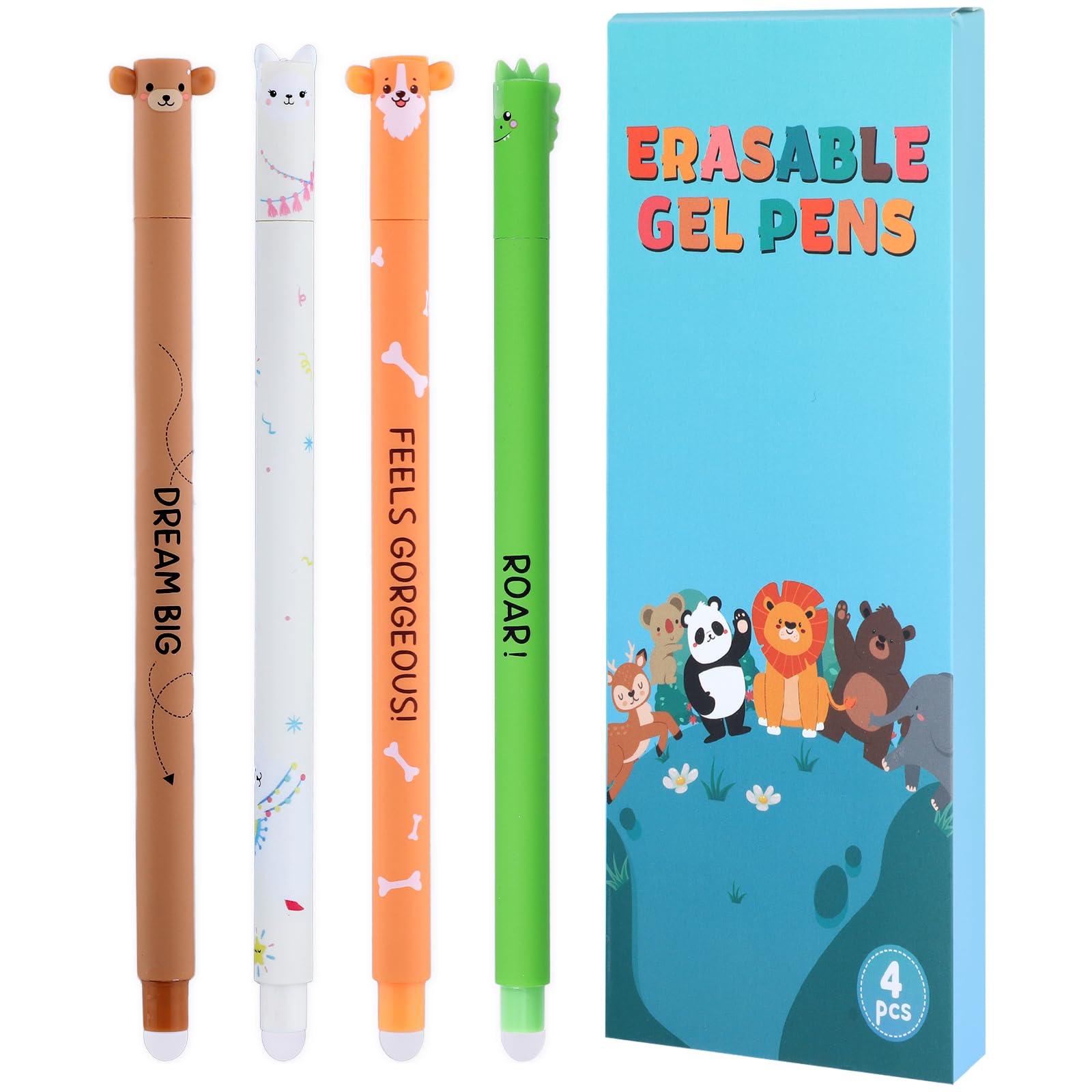 Thboxes Radierbarer Kugelschreiber, Gelstifte mit Tiermotiven, Tintenroller, Ideal als Einschulung, für Schule & Bürobedarf