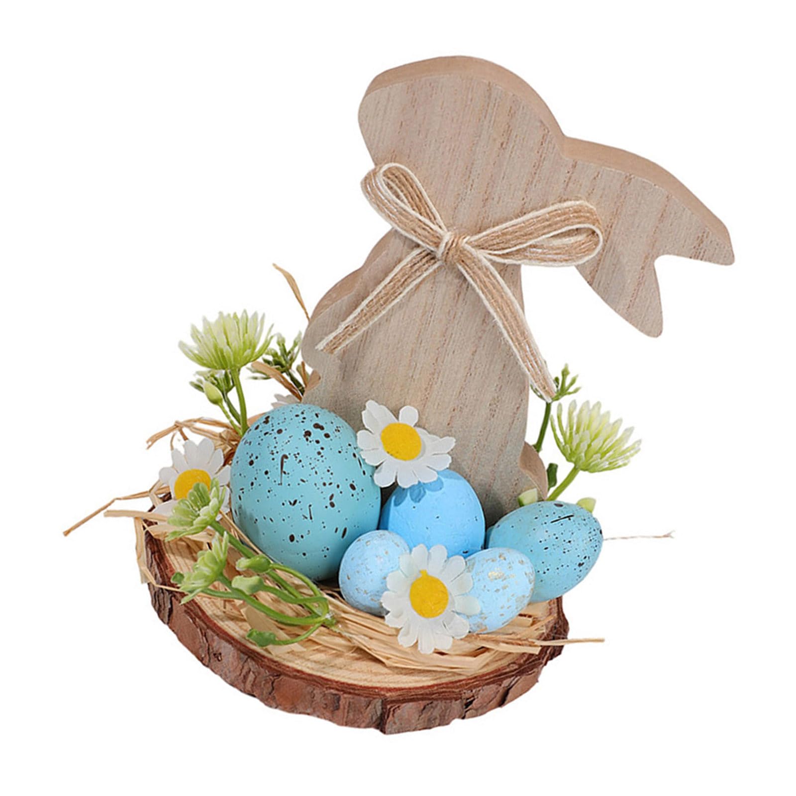CRFFZ Wood Hare Figurine Easter Decoration for Living Room Nursery Tabletop Mantels Display and Party Centerpieces Easter Table Centerpiece Wooden