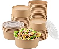 Vista 15 de Juego de 50 tazas de sopa de papel kraft de 8 onzas con tapas, taza de papel compostable para alimentos con tapa ventilada, taza de helado