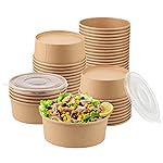 Belinlen 36oz 50 Sets Large Kraft Paper Bowls with Lids, Disposable Bowls with Lids, Paper Salad Bowls, Paper Food Container with Lid Perfect for Hot/Cold Food, Soup, Salad, Ice Cream