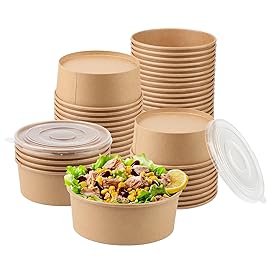 Belinlen 36oz 50 Sets Large Kraft Paper Bowls with Lids, Disposable Bowls with Lids, Paper Salad Bowls, Paper Food Container with Lid Perfect for Hot/Cold Food, Soup, Salad, Ice Cream