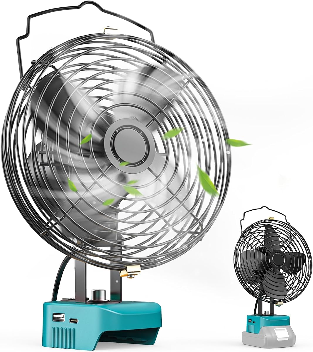 Ventilador inalámbrico portátil Ecarke compatible con Makita 18V (solo herramienta) Ventilador inalámbrico de 7 pulgadas alimentado por batería Ventiladores del lugar de trabajo con carga USB A+C para el taller de acampada y el sitio de construcción