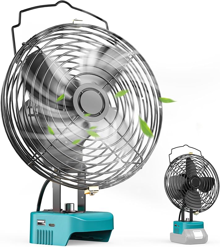 Ecarke Portable Cordless Fan Compatible with Makita 18V (Tool Only) 7 inch Cordless Battery Powered Fan Jobsite Fans With USB A+C Charging for Camping Workshop & Construction Site
