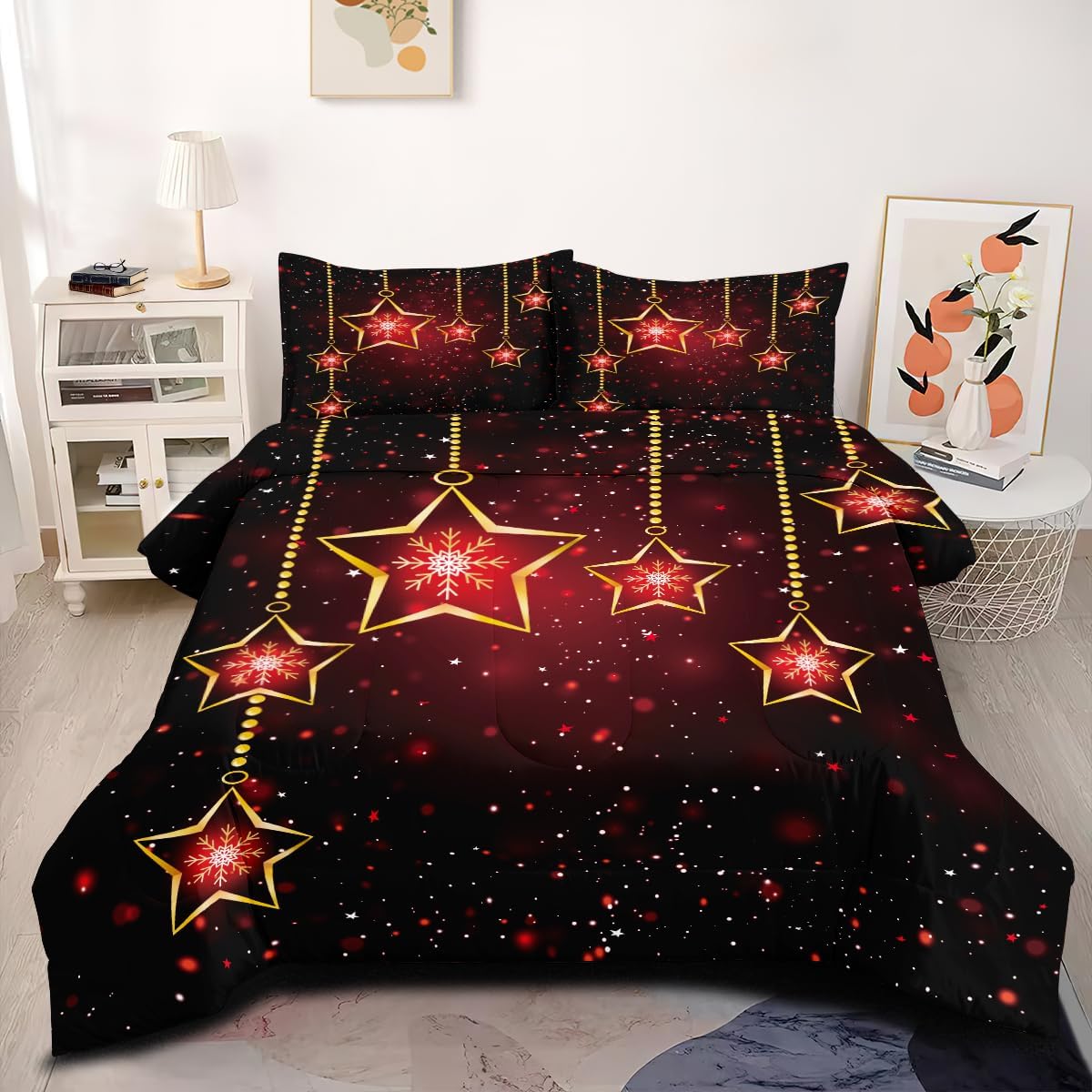 CCoutueChen Christmas Comforter Set Queen Size Xmas Red