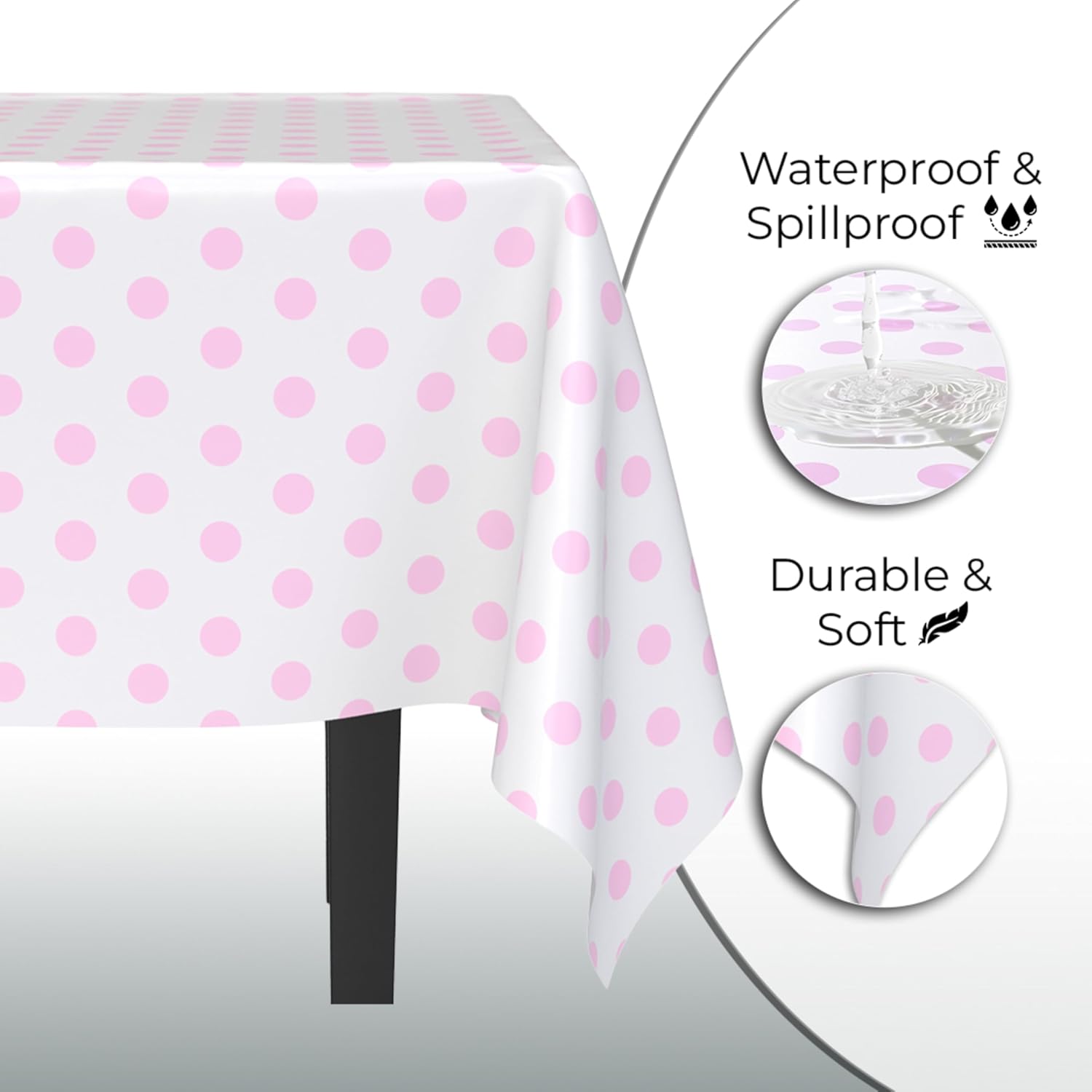 Exquisite Pink Polka Dot Tablecloth Plastic 12-Pack Disposable Rectangle Tablecloths 54" x 108" Pink Polka Dot Table Cloth Rectangle Table Covers Plastic Tablecloth for Party Decorations