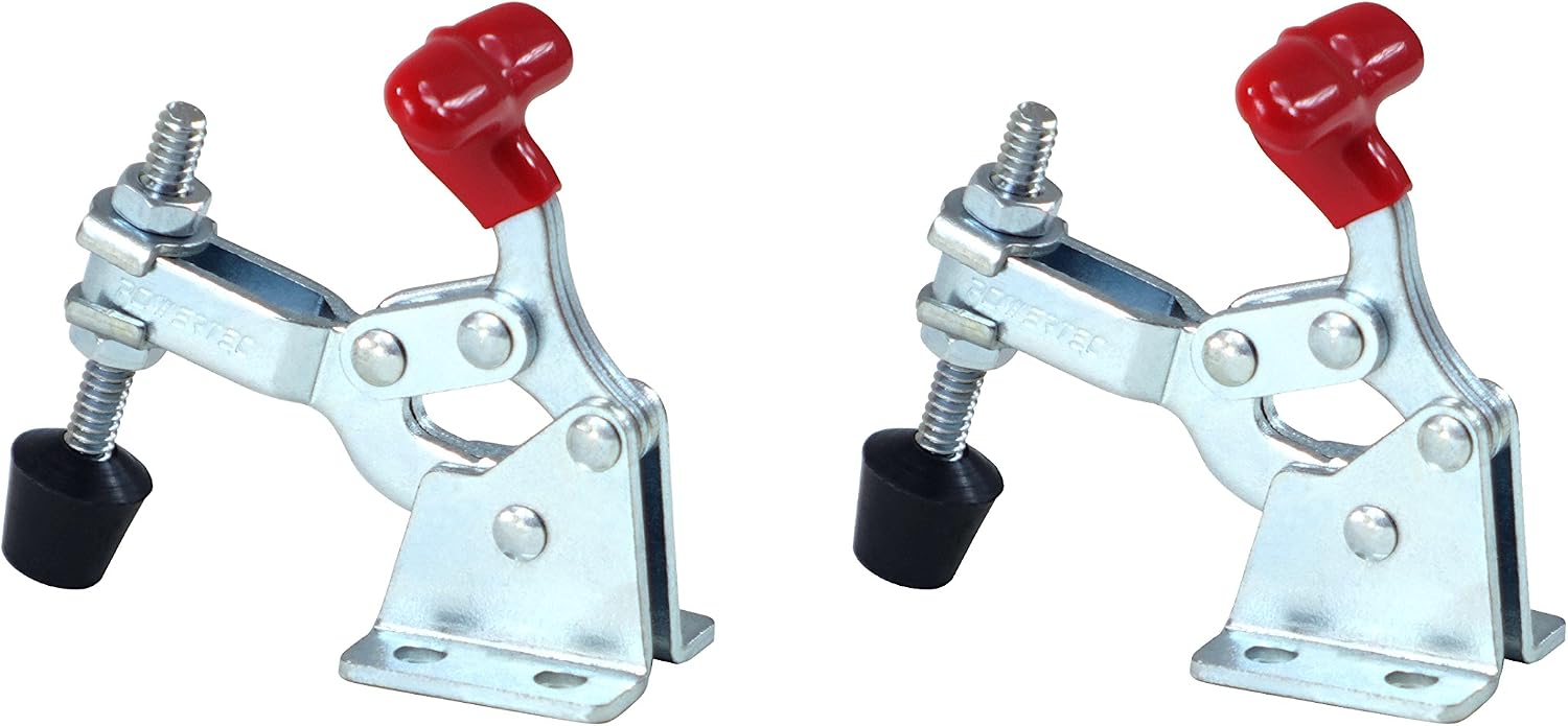 POWERTEC 20320 Vertical Quick-Release Toggle Clamp 13005-150 lbs Holding Capacity w Rubber Pressure Tip, 2PK