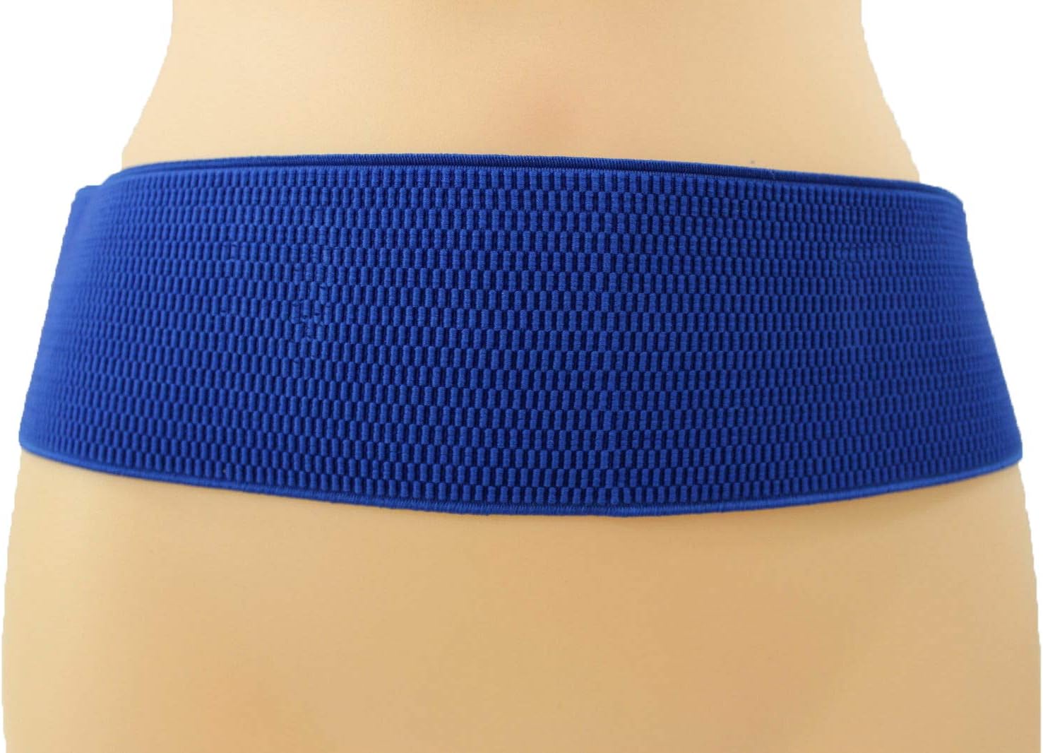 Women Elastic Wide Blue Belt Fashion Hip Waist White Polka Dots Waistband S M