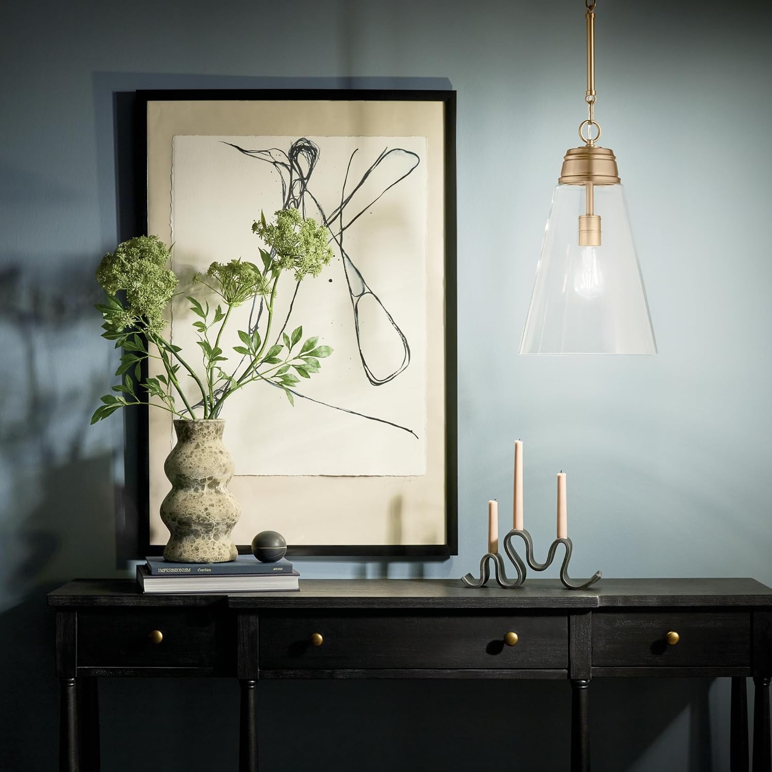 Kichler Marsailli 1-Light Medium Pendant Light Fixture with Clear Glass in Champagne Bronze, Updated Traditional Hanging Light for Kitchen Island, Dining Room (19" x 11.5"), 52661CPZCLR