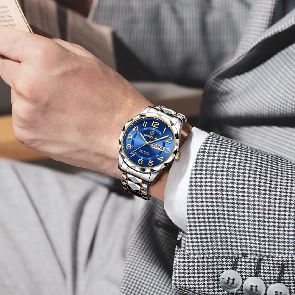 Watch for Men Luxury Dress Analog Quartz Stainless Steel Business Two Tone Casual with Date Wrist Watches Waterproof Luminous - Image 3