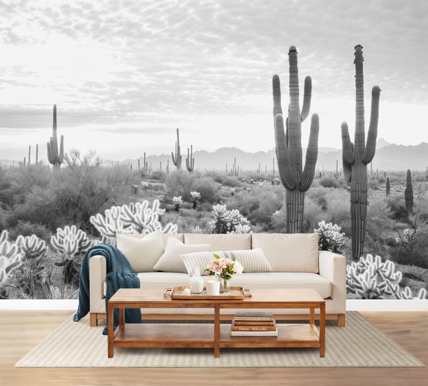 Wall Mural Saguaro Cactus Forest Sonoran Desert Self-Adhesive Peel & Stick Wallpaper Removable Canvas Wall Sticker Decor for Bedroom Living Room Bathroom 100"x144"