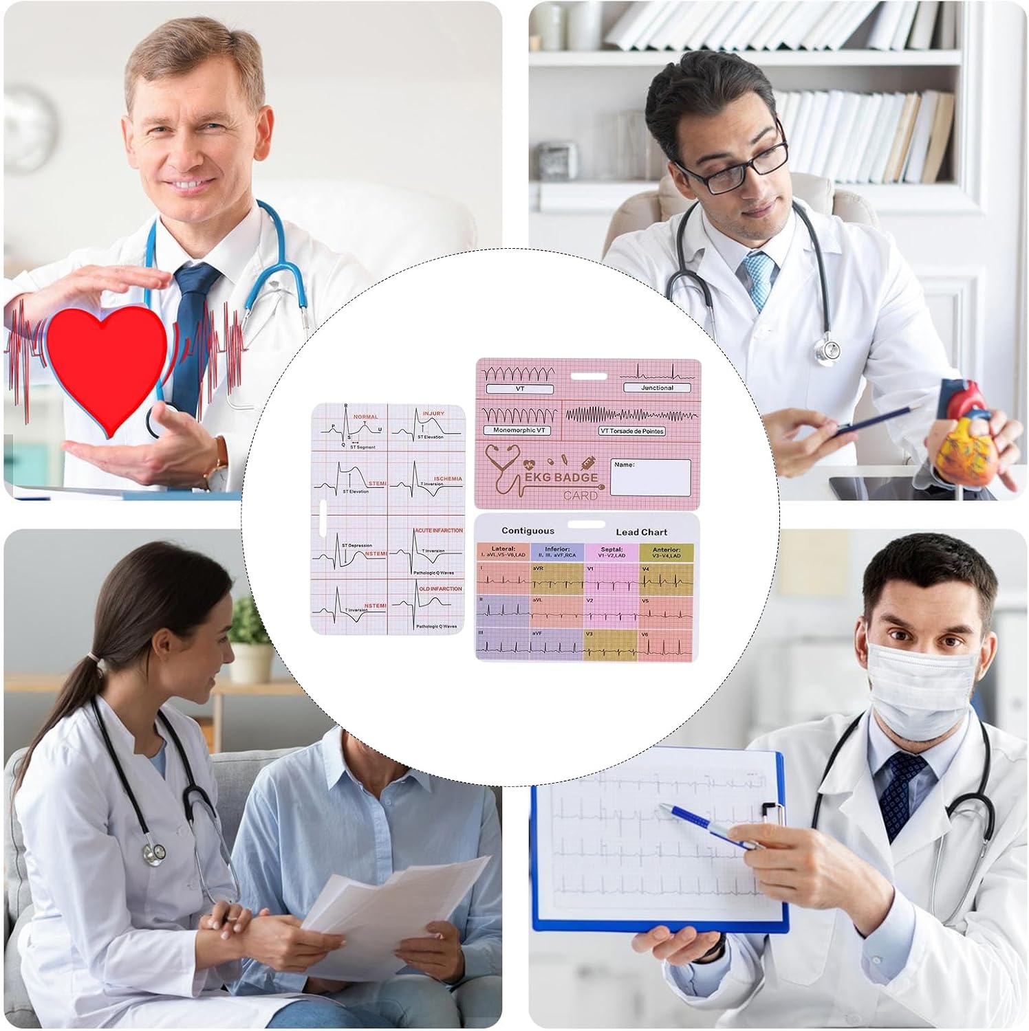 EKG Badge Kartka, dla piel?gniarek, interpretacja EKG | 3-cz??ciowy zestaw akcesoriów do kliniki, pogotowiu ratunkowego, intensywny monitoring, piel?gniarki, personel medyczny