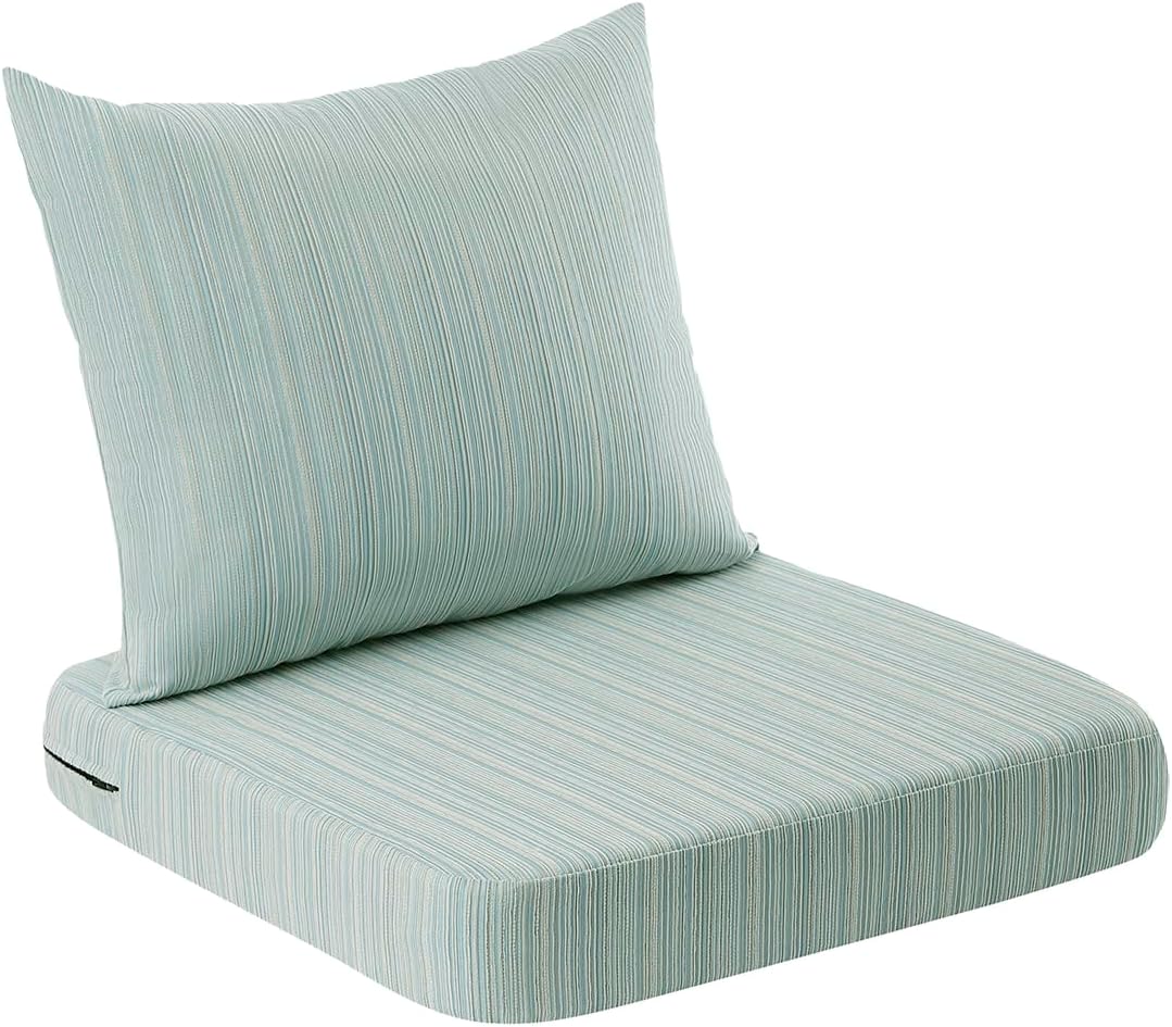VAKADO Outdoor Chair Cushions for Patio Furniture Set of 24X24 Inch,Waterproof Chenille UV Resistant Deep Seat with Removable Cover Garden Decorative Cushions for Seat Tent Deck Stripe Light Blue
