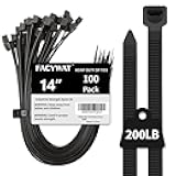 Black Zip Ties Heavy Duty Outdoor 14 inch 100 PACK, 200 LBS Tensile Strength Large Cable Tie Wraps, Extra Long Wire Ties Plastic Big Strong UV Resistant Zipties