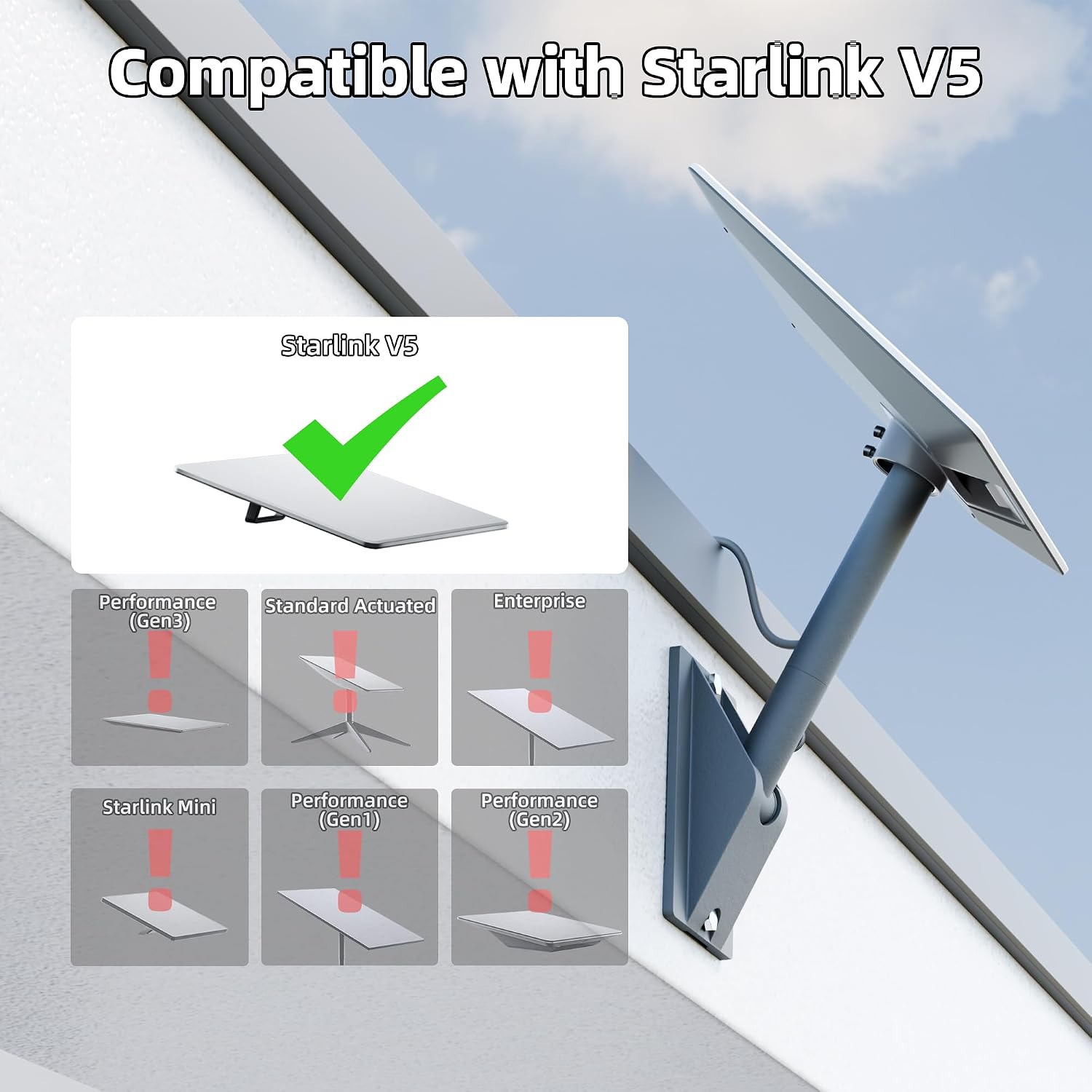 Starlink V5 Roof Mount – Adjustable 90° Tilt Mounting Kit for Gen 5 Dish